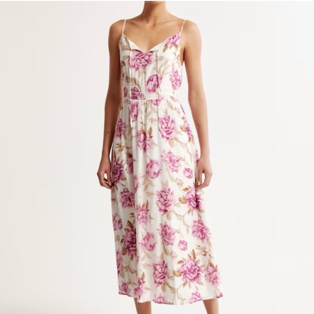 Crinkle textured smock waist midi dress abercrombie